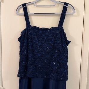Alex Evenings Navy Blue Lace & Sequin Maxi Formal Dress